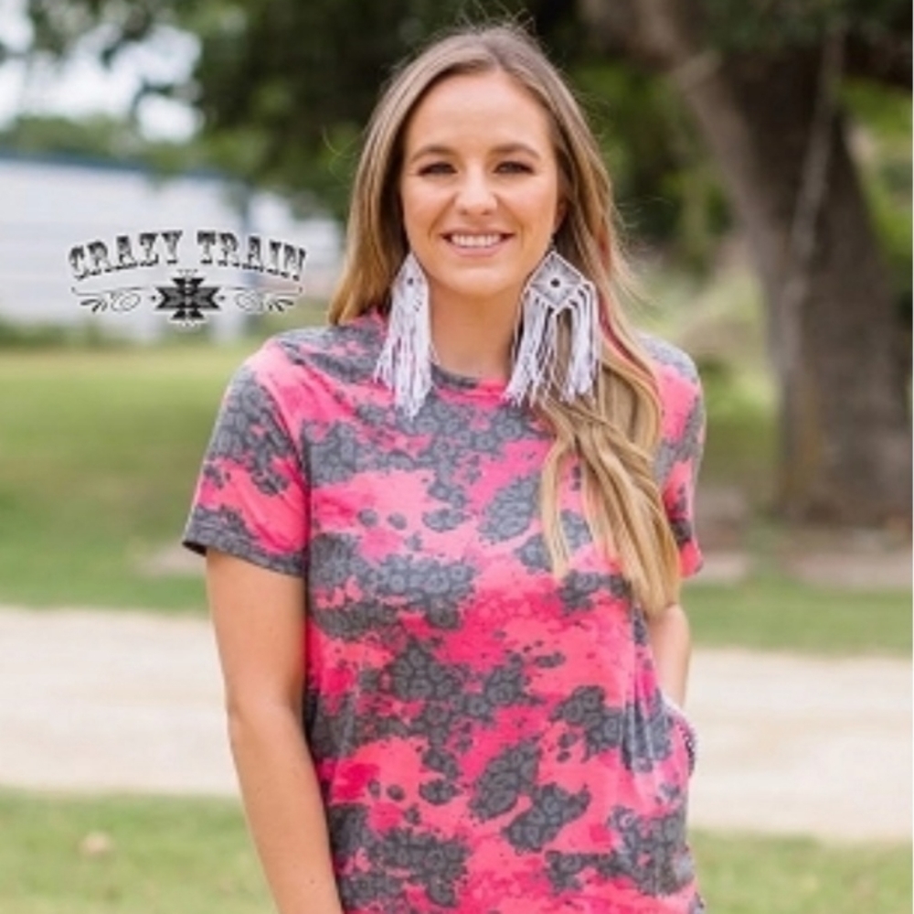 New! Crazy Train Pink Leopard Print Tee